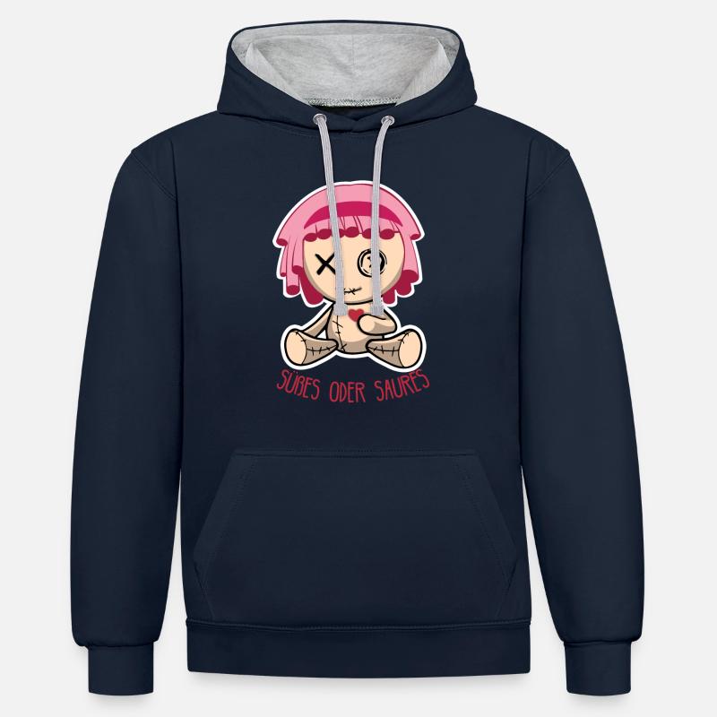 Halloween Puppe - Süßes oder Saures - Kontrast-Hoodie - Navy/Grau meliert