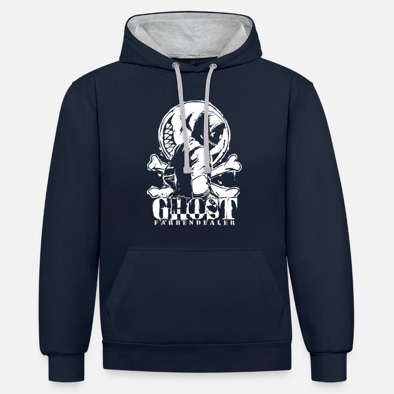 Ghostman blanc - Sweat à capuche contrasté - bleu marine/gris chiné