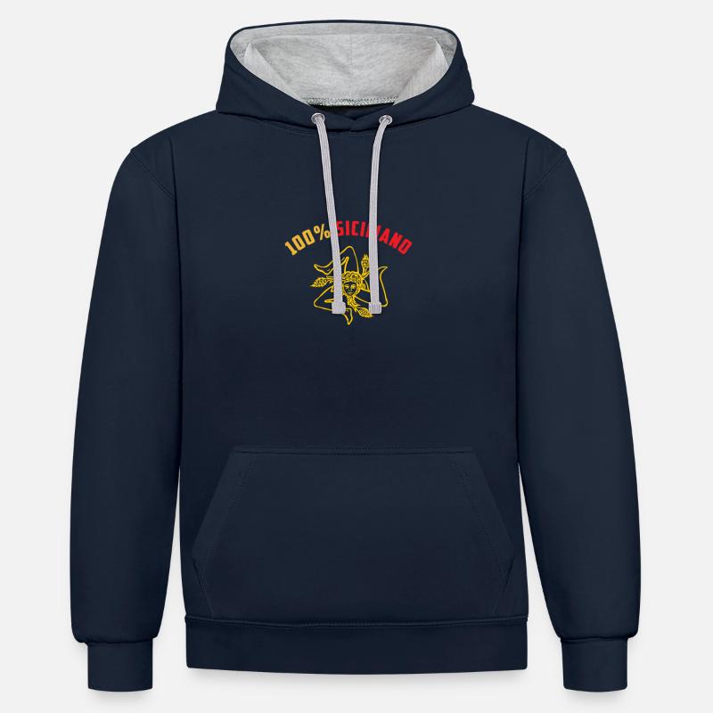 Trinacria 100% sicilienne - Sweat à capuche contrasté - bleu marine/gris chiné