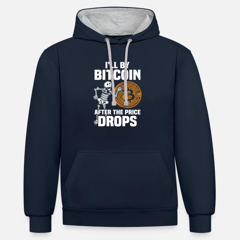 J’achèterai Bitcoin - Sweat à capuche contrasté - bleu marine/gris chiné