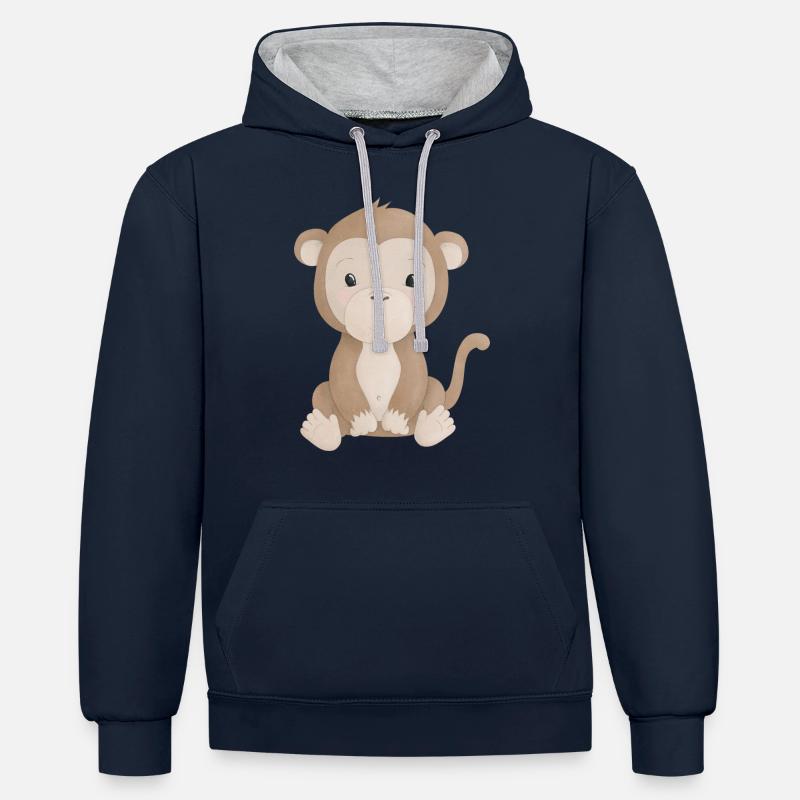 Singe - Sweat à capuche contrasté - bleu marine/gris chiné