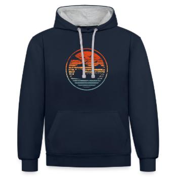 Rétro Bateau à moteur Captain Sunset Vintage - Sweat à capuche contrasté - bleu marine/gris chiné - Devant - Nico (186cm)