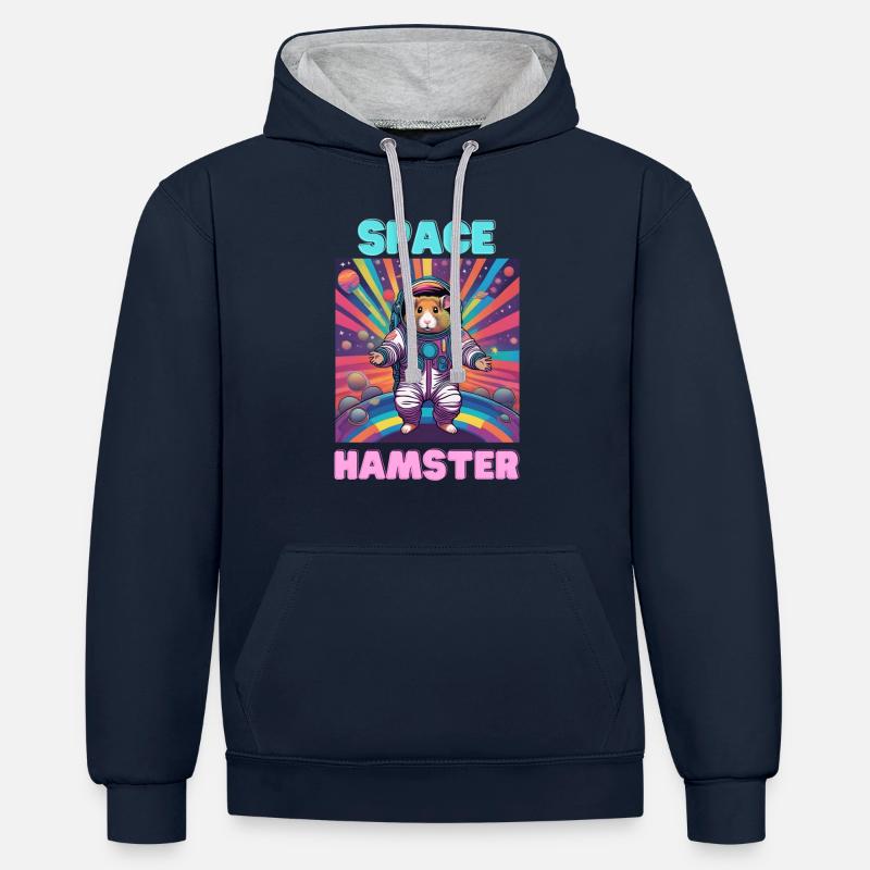 Hamster de l’espace - Sweat à capuche contrasté - bleu marine/gris chiné