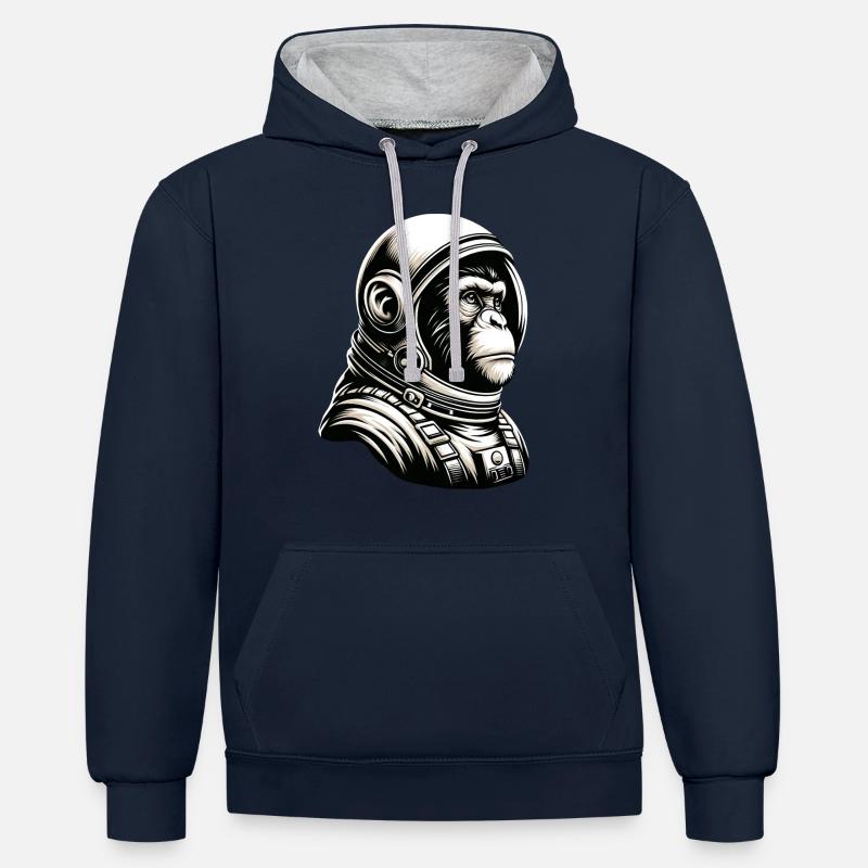 Singe pensif astronaute cosmos - Sweat à capuche contrasté - bleu marine/gris chiné