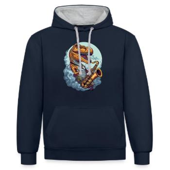 Saxophone Musician Dino Trex Jazz Dinosaur - Contrast hoodie - navy/heather grey - Front - Nico (186cm)