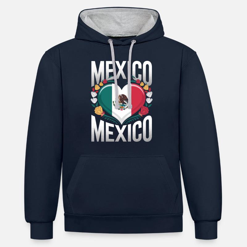 Mexique Mexique Mexicain Espagnol - Sweat à capuche contrasté - bleu marine/gris chiné