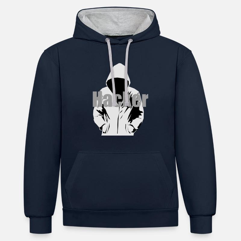 Hacker - Kontrast-Hoodie - Navy/Grau meliert