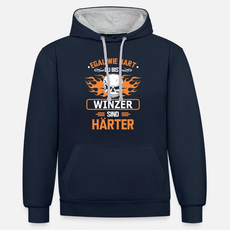 WINZER - Kontrast-Hoodie - Navy/Grau meliert