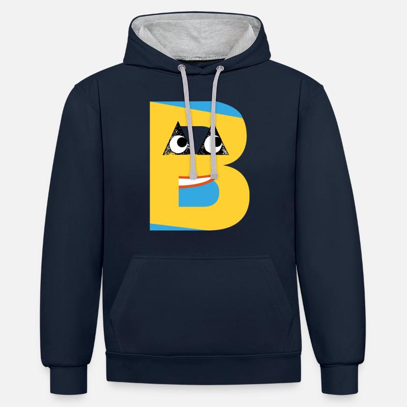 Le jaune B - Sweat à capuche contrasté - bleu marine/gris chiné