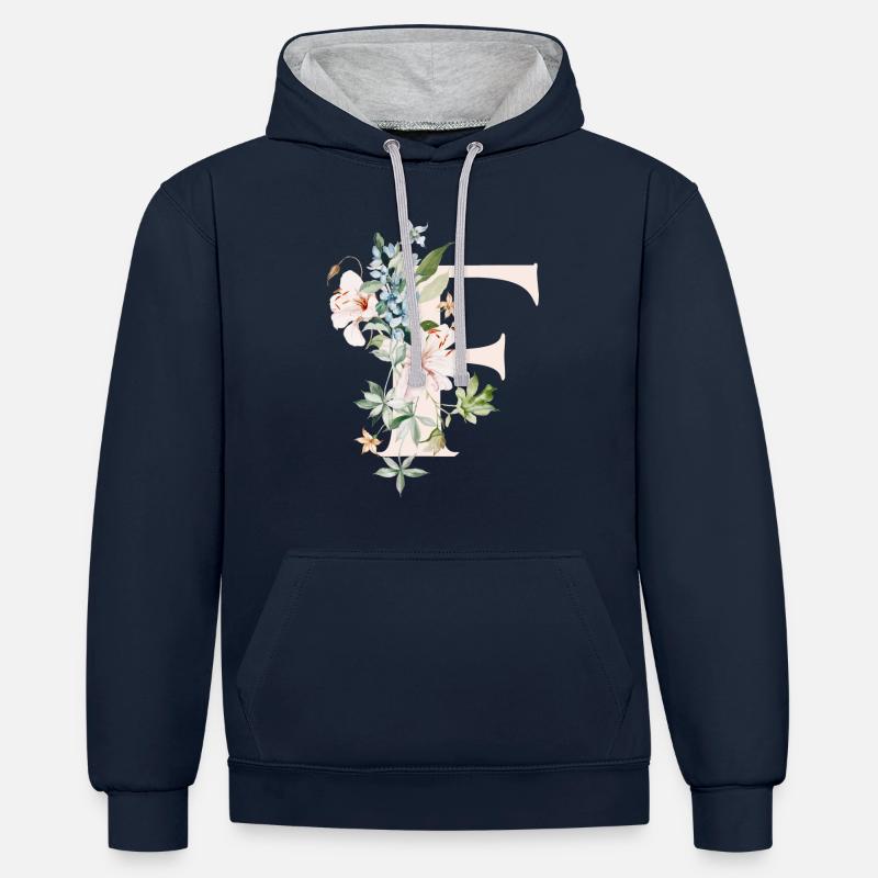 F - Sweat à capuche contrasté - bleu marine/gris chiné