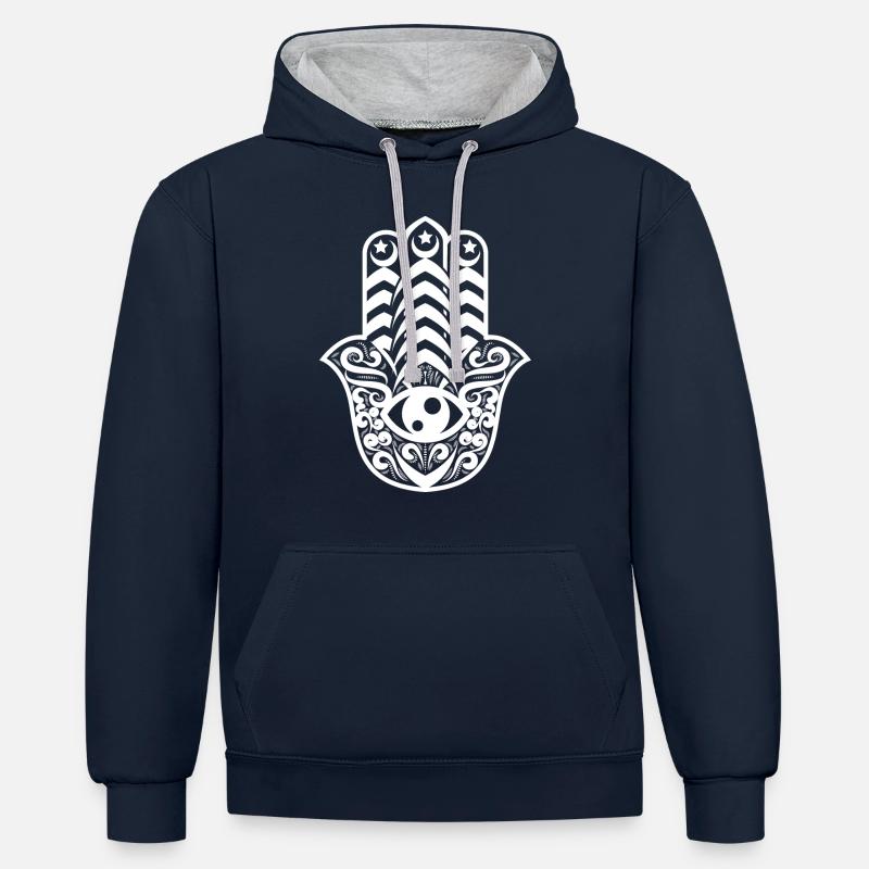 Lkhamsa (hamsa) - Sweat à capuche contrasté - bleu marine/gris chiné
