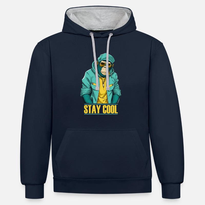 Cool Monkey Restez cool - Sweat à capuche contrasté - bleu marine/gris chiné