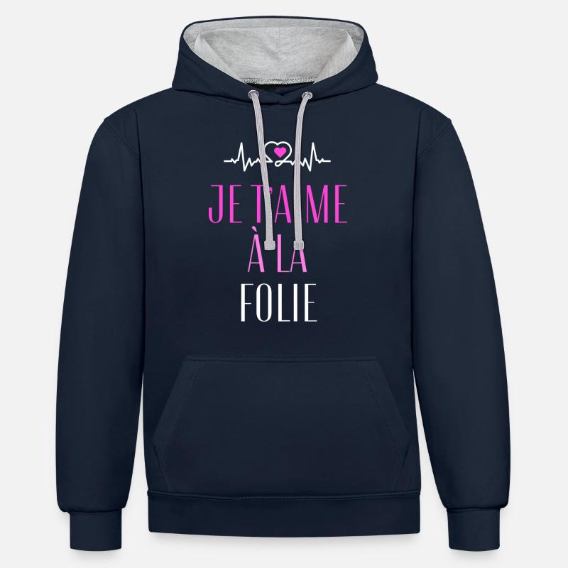 Je t'aime à la folie - Sweat à capuche contrasté - bleu marine/gris chiné