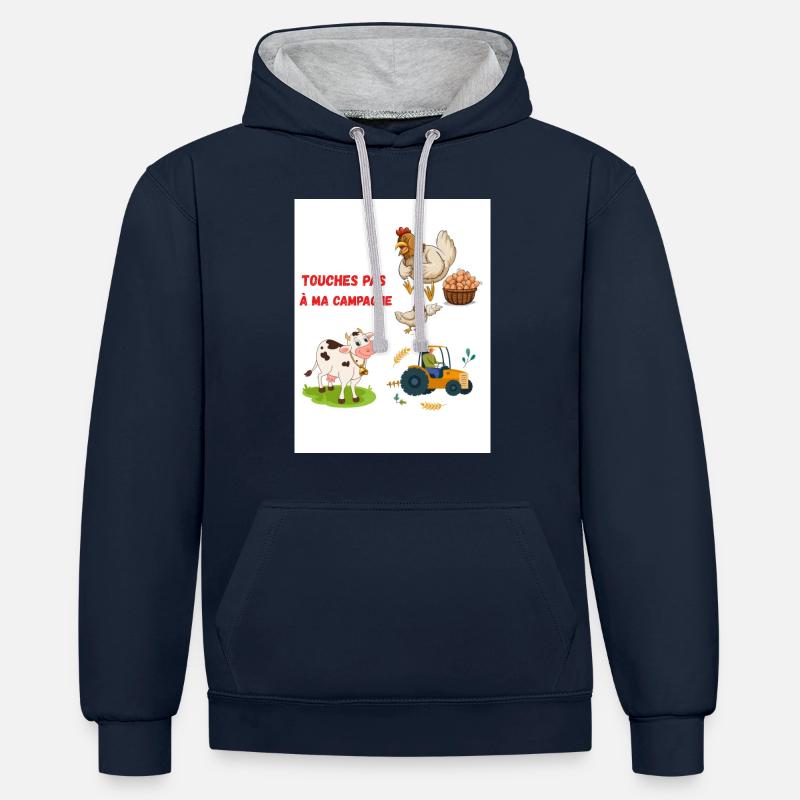 Touches pas ma campagne - Sweat à capuche contrasté - bleu marine/gris chiné
