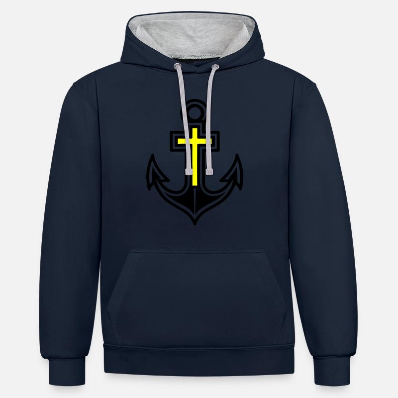 Icône de croix d’ancre - Sweat à capuche contrasté - bleu marine/gris chiné