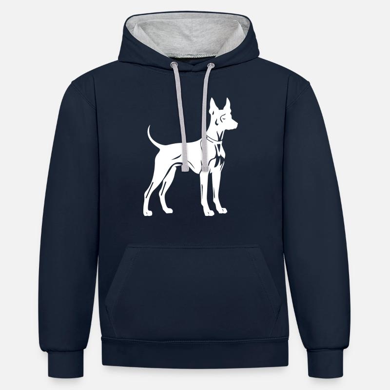 Silhouette de chien doberman - Sweat à capuche contrasté - bleu marine/gris chiné