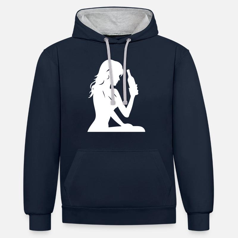 Épouse Poule Bouteille Bride - Sweat à capuche contrasté - bleu marine/gris chiné
