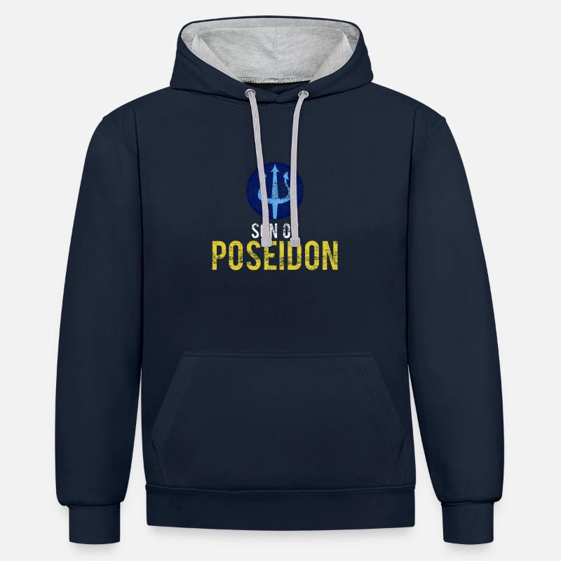 Poséidon - Sweat à capuche contrasté - bleu marine/gris chiné