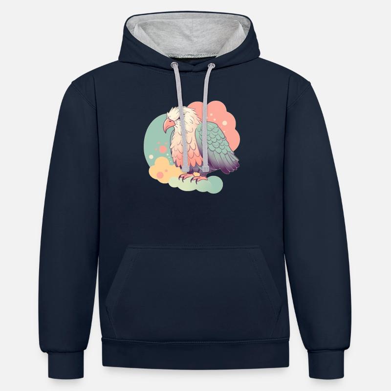 aigle pastel mignon illustration - Sweat à capuche contrasté - bleu marine/gris chiné