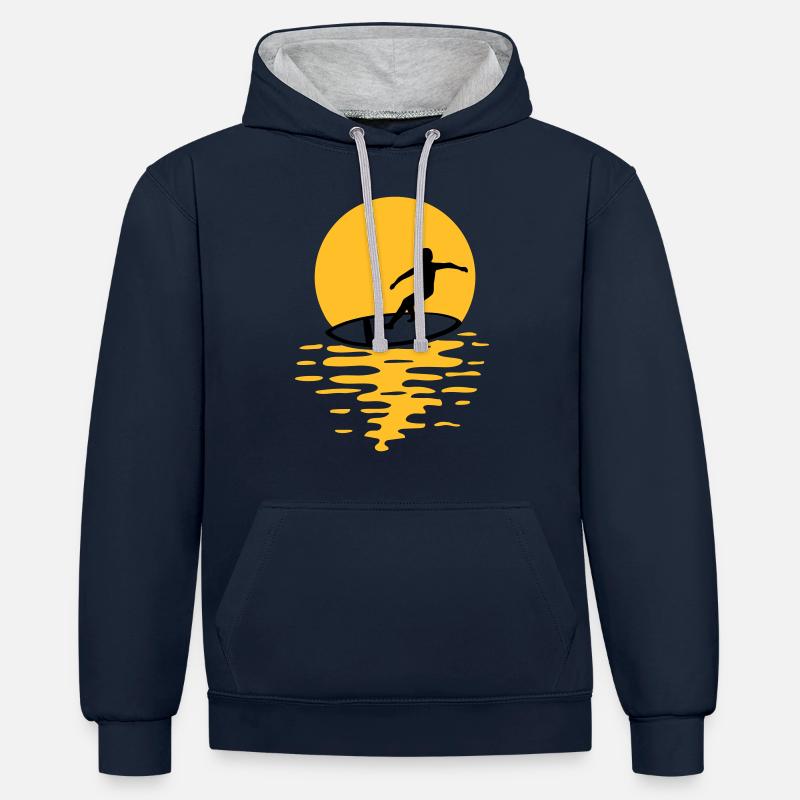 Surfeurs du soleil du soir - Sweat à capuche contrasté - bleu marine/gris chiné