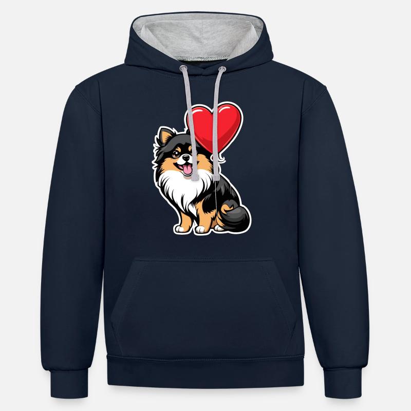 Cœur de Poméranie - Saint-Valentin - Sweat à capuche contrasté - bleu marine/gris chiné