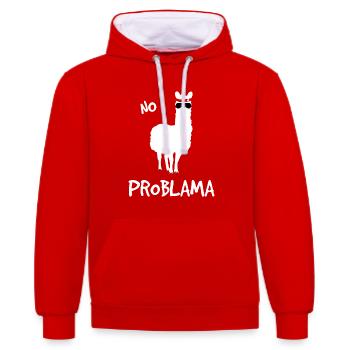 No Problama weiss - Kontrast-Hoodie - Rot/Weiß - Vorne - Liana (172cm) & Jaron (178cm)