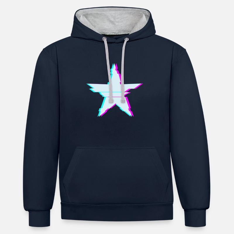 Étoile avec effet glitch - Sweat à capuche contrasté - bleu marine/gris chiné