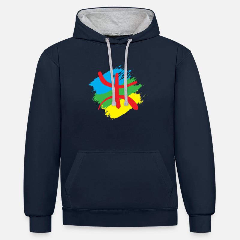 Drapeau Amazigh stylisé - Sweat à capuche contrasté - bleu marine/gris chiné