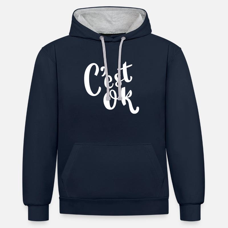 C'est ok - Sweat à capuche contrasté - bleu marine/gris chiné