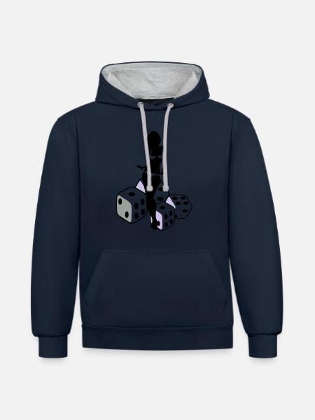 spielwürfel - Kontrast-Hoodie - Navy/Grau meliert