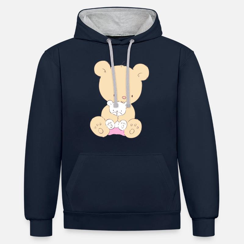Bear with Teddy Bear - Kontrast-Hoodie - Navy/Grau meliert
