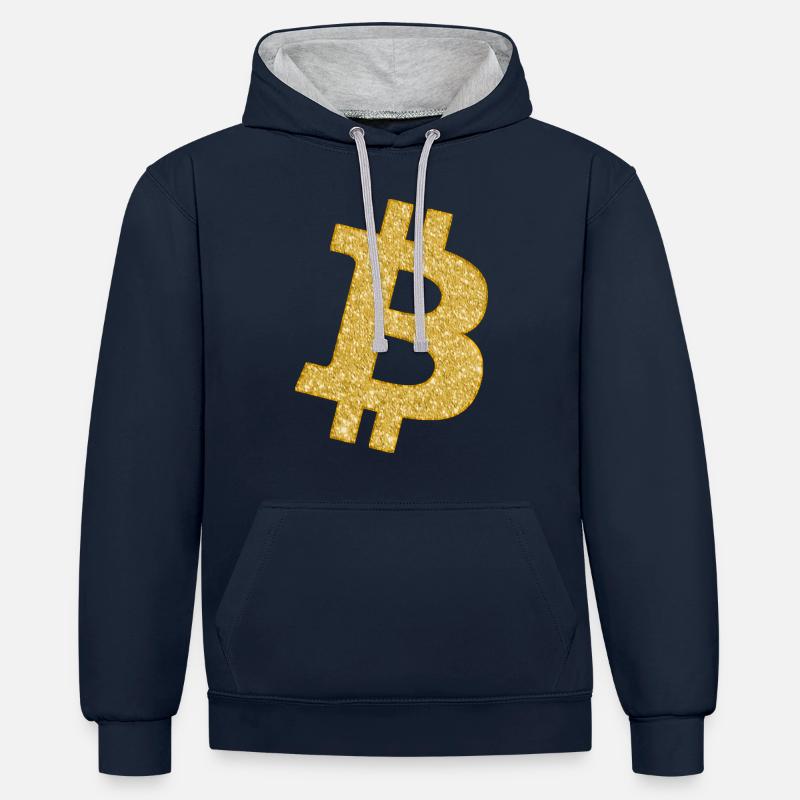 Symbole bitcoin - Sweat à capuche contrasté - bleu marine/gris chiné