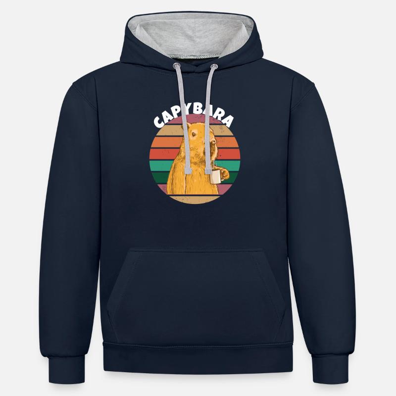 Café Capybara - Sweat à capuche contrasté - bleu marine/gris chiné