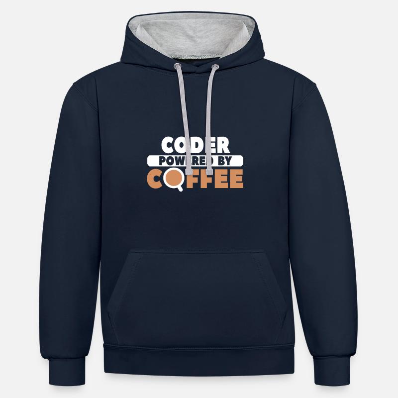 Café codeur - Sweat à capuche contrasté - bleu marine/gris chiné