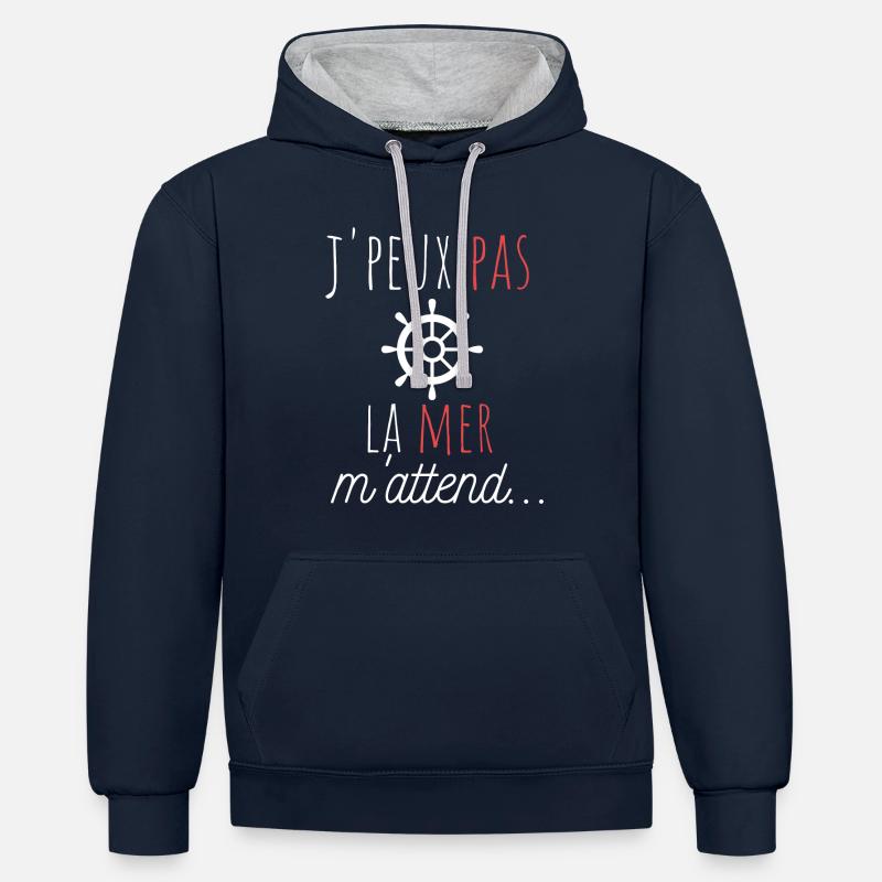 j'peux pas la mer m'attend cadeau anniversaire - Sweat à capuche contrasté - bleu marine/gris chiné