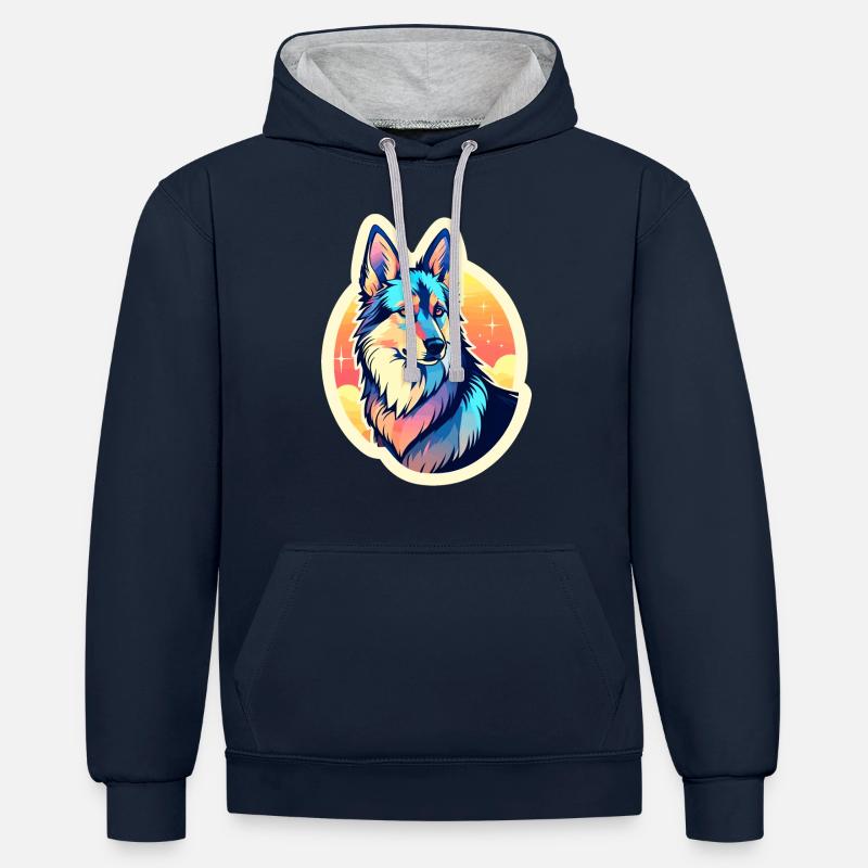 Illustration de berger allemand - Sweat à capuche contrasté - bleu marine/gris chiné
