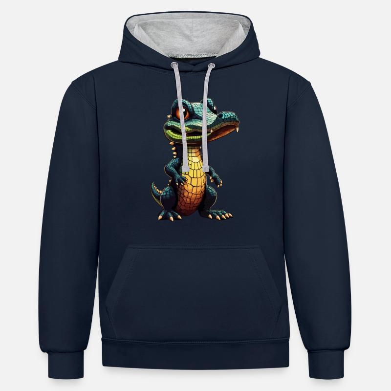 Bébé crocodile Alligator crocodile - Sweat à capuche contrasté - bleu marine/gris chiné