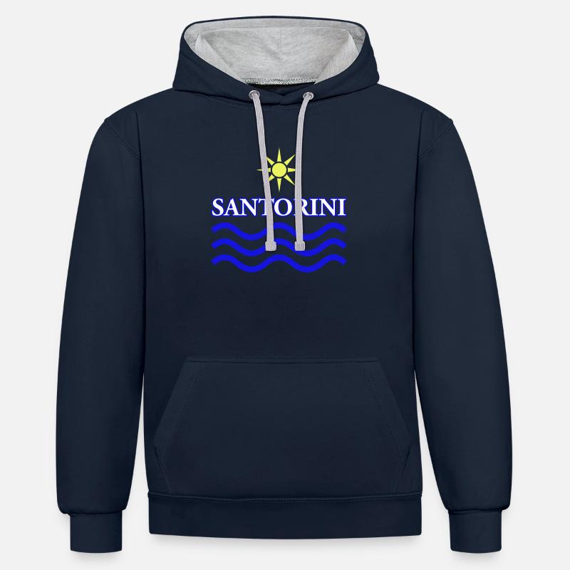 Soleil et vagues Conception côtière - Sweat à capuche contrasté - bleu marine/gris chiné