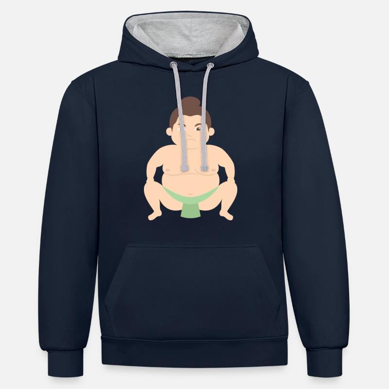 Lutteur sumo - Sweat à capuche contrasté - bleu marine/gris chiné