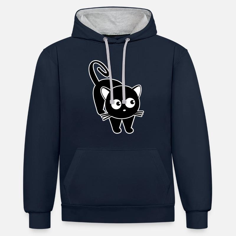 Chat - Sweat à capuche contrasté - bleu marine/gris chiné