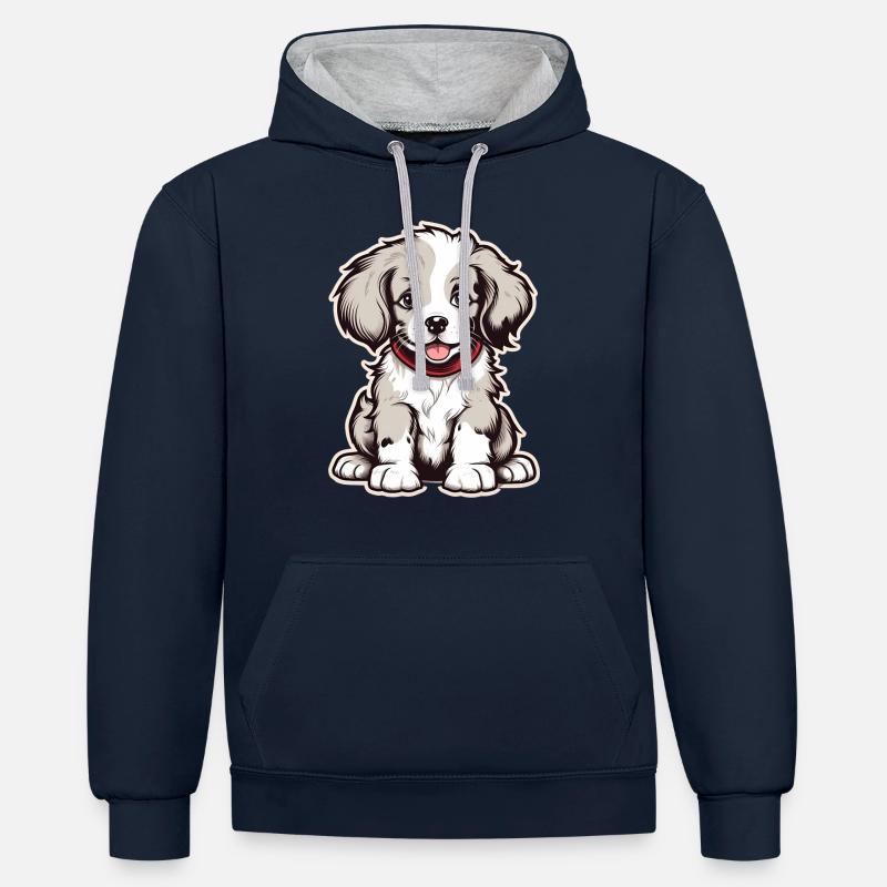 Chiot mignon - Sweat à capuche contrasté - bleu marine/gris chiné