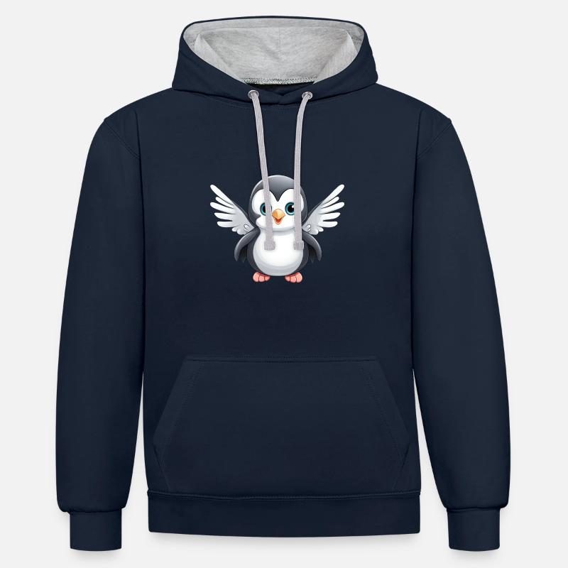 Ange pingouin mignon - Sweat à capuche contrasté - bleu marine/gris chiné