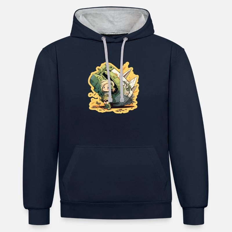 Süßes Mädchen, Pilot und Raumschiff - Kontrast-Hoodie - Navy/Grau meliert