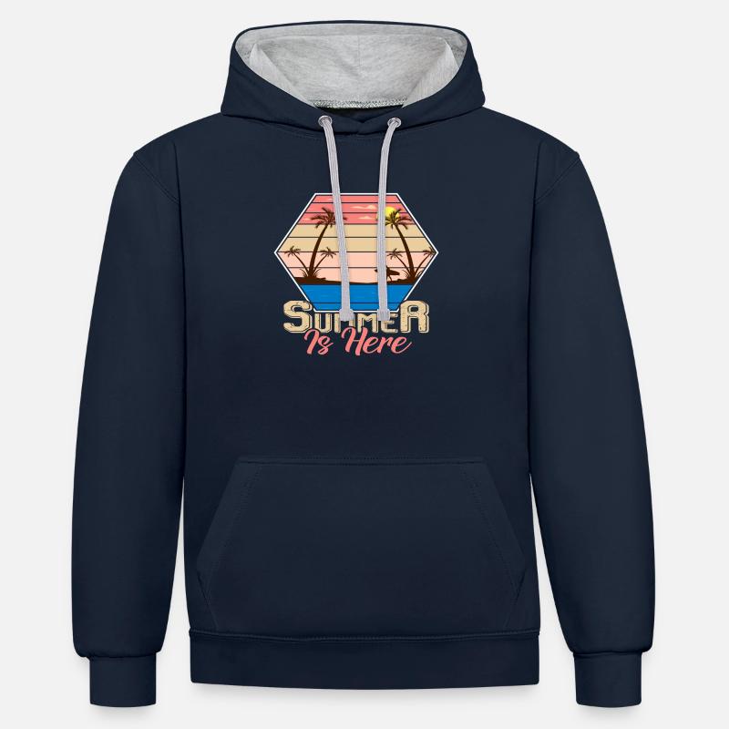 L’été est là - Sweat à capuche contrasté - bleu marine/gris chiné