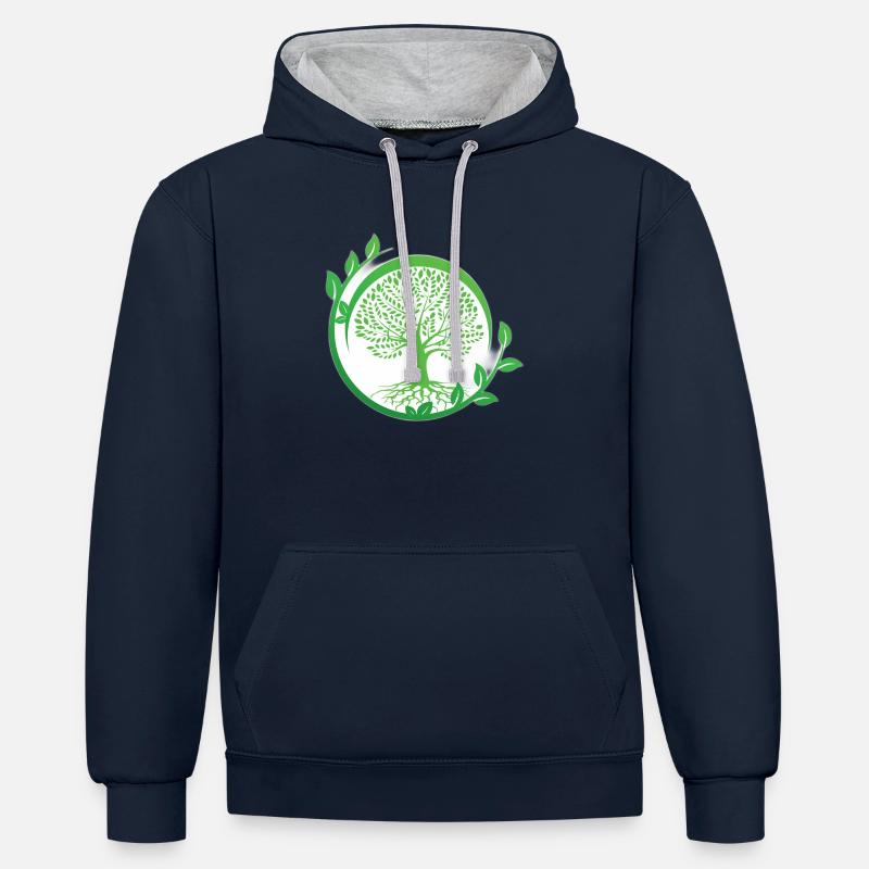 Arbre de vie. Celtique - Sweat à capuche contrasté - bleu marine/gris chiné