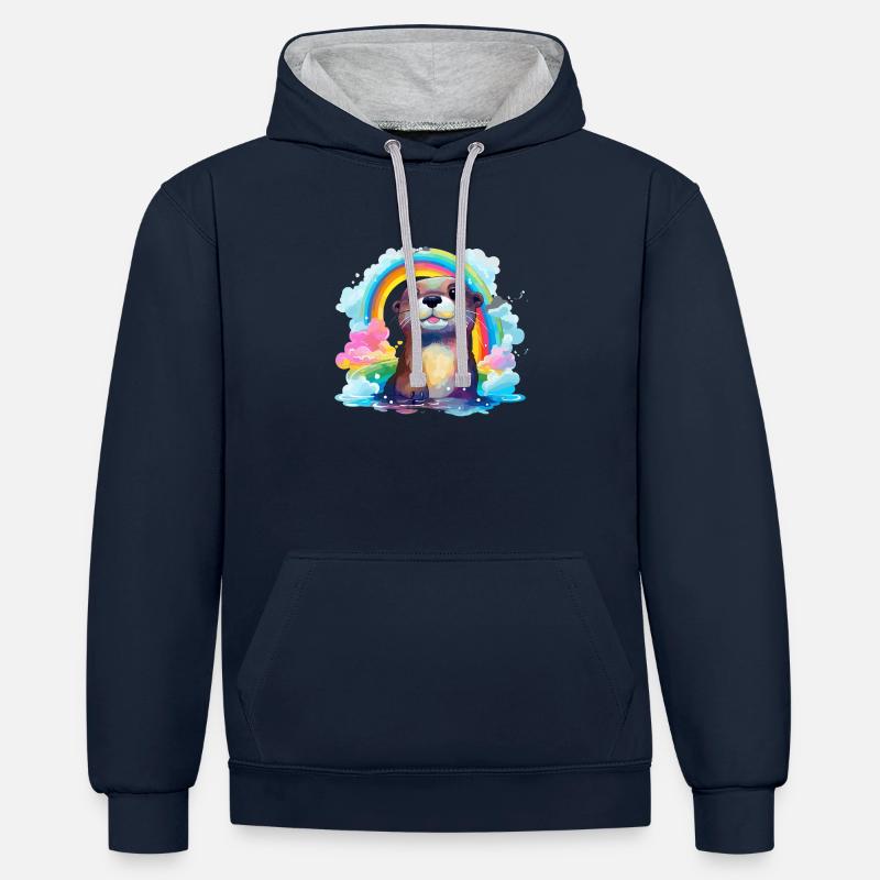 La loutre dans l’arc-en-ciel - Sweat à capuche contrasté - bleu marine/gris chiné