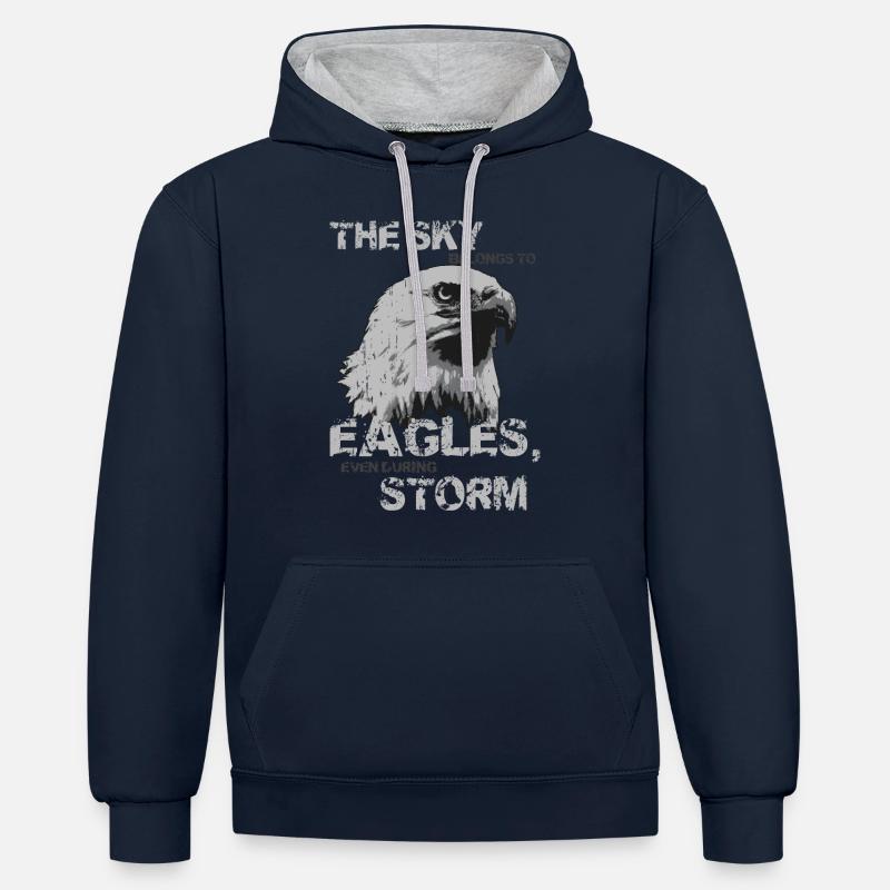 aigle - Sweat à capuche contrasté - bleu marine/gris chiné