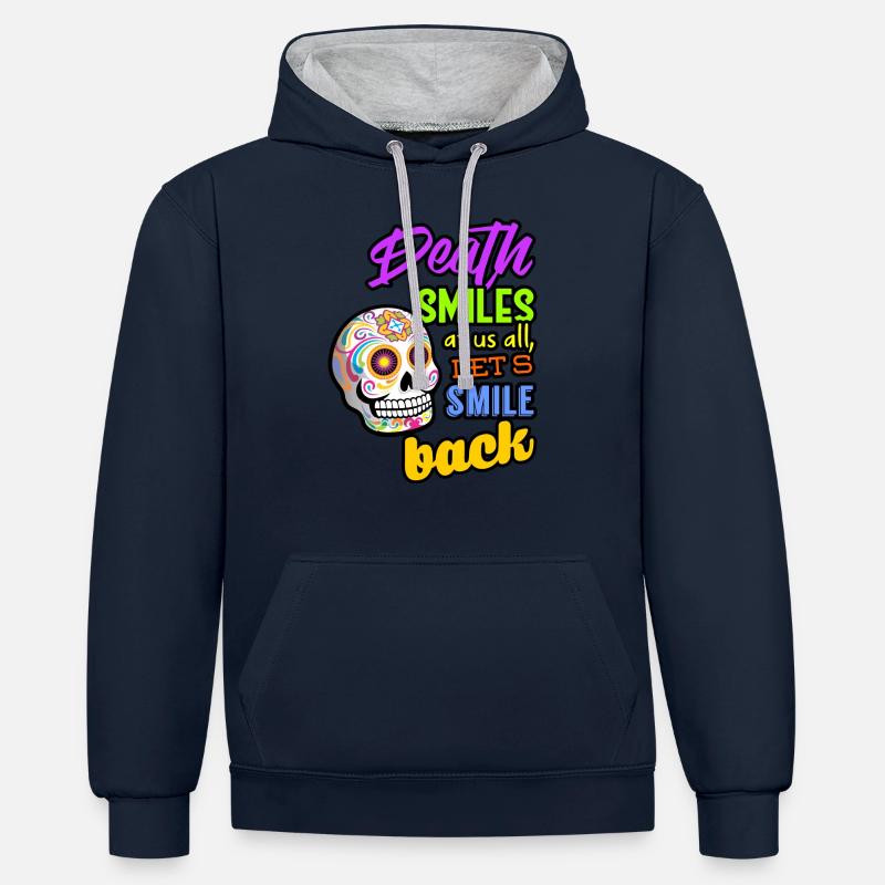Schädel Farben 2 - Kontrast-Hoodie - Navy/Grau meliert