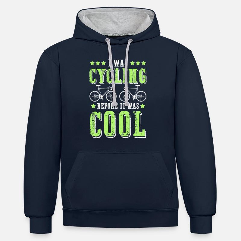 Vélo cyclisme cool - Sweat à capuche contrasté - bleu marine/gris chiné