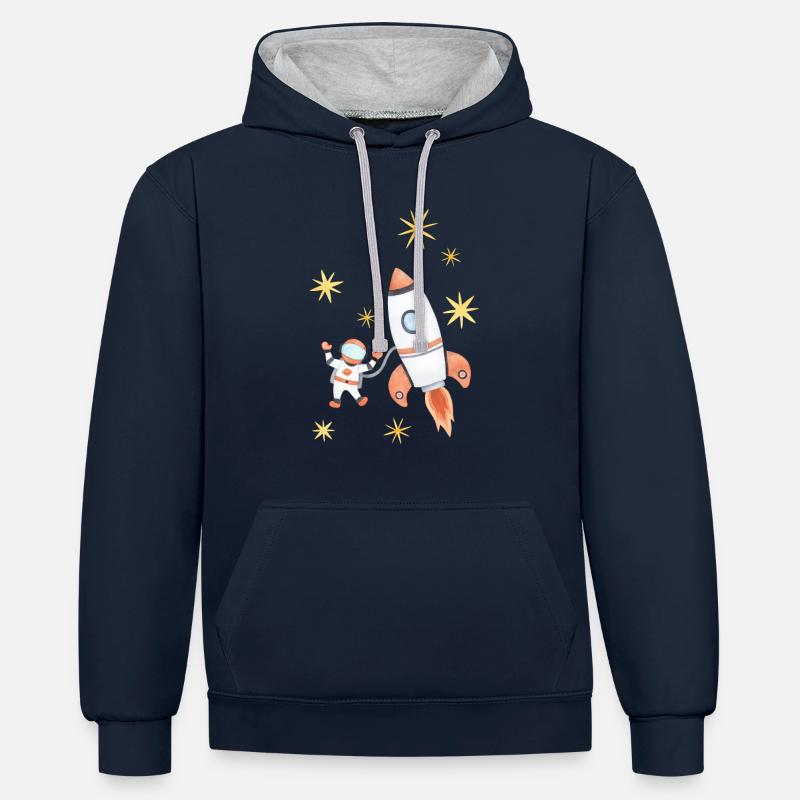 aquarelle spaceman - Sweat à capuche contrasté - bleu marine/gris chiné